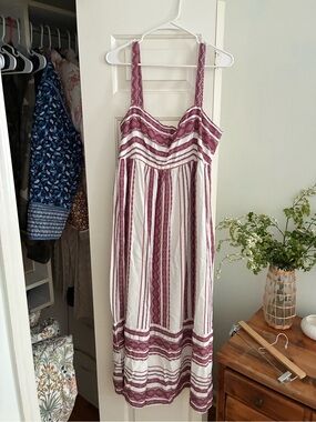 Maggy London White and Mauve Striped Maxi Dress